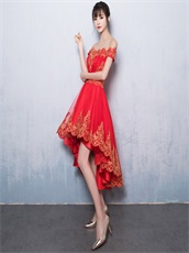 Off The Shoulder Scarlet High Low Dress For Ceremony Presenter Wear Under 100