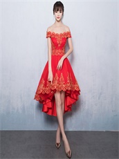 Off The Shoulder Scarlet High Low Dress For Ceremony Presenter Wear Under 100