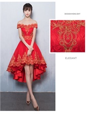 Off The Shoulder Scarlet High Low Dress For Ceremony Presenter Wear Under 100