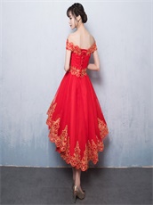 Off The Shoulder Scarlet High Low Dress For Ceremony Presenter Wear Under 100