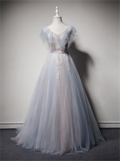 Baby Blue and Baby Pin Flouncing Neckline Wrinkle Tulle Skirt For 2019