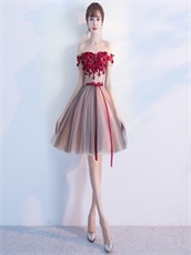 Blush Lining Covered With Black Tulle Hi-Lo Prom Dress Handmade Flowers Popular