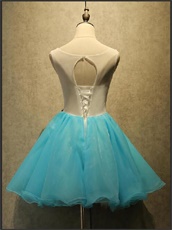 Aqua Scoop Mini Length Homecoming Dress With Wintersweet Appliques
