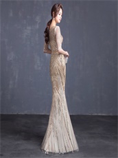 Sparkling Stripe Champagne Mermaid For Soiree Party Wear