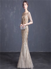 Sparkling Stripe Champagne Mermaid For Soiree Party Wear