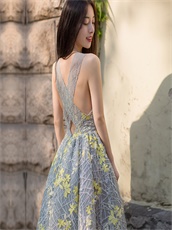 Silver Striated Lace Series Bridesmaid Dress Luminous Yellow Shivering