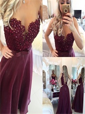 Complexion Skin Color Scoop Neck Lady Wear Burgundy Prom Dress Sexy