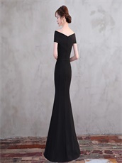 Portrait Close-fitting Sexy Slit Evening Dress Black Made By Spandex