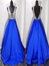 Affordable Silver Upper Bodice Matching A-line Royal Blue Skirt For Pub