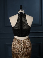 Show Waist Two-Pieces Black With Leopard Pattern Mermaid Skirt Prom Wear