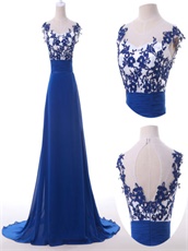 Off White Bodice & Royal Blue Chiffon Skirt Fashion Contrast Color For Mother