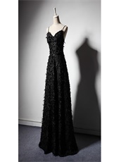 Shiny Black Lace With Feather Honorable Evening Dress For Special Occasion