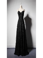 Shiny Black Lace With Feather Honorable Evening Dress For Special Occasion