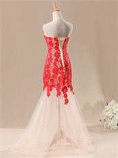 Elegant Mermaid Champagne Prom Dress With Red Chemical Lace