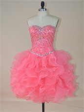 Watermelon Organza Puffy Ruffles Knee Length Mini Nightclub Dress Cute