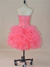 Watermelon Organza Puffy Ruffles Knee Length Mini Nightclub Dress Cute