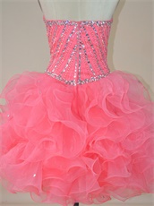 Watermelon Organza Puffy Ruffles Knee Length Mini Nightclub Dress Cute