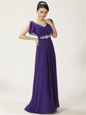 Eggplant Purple V Neck Falbala Chiffon Dress For Women Under 90