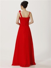 Asymmetric Straps Red Floor Length Cocktail Prom Dress Sunshine