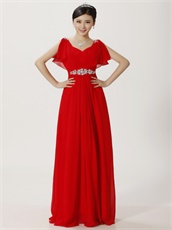 Flouncing Sleeve Chiffon Reception Party Dress With Crystals Sash Decorate