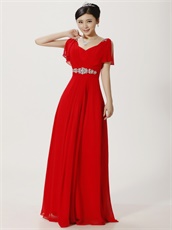 Flouncing Sleeve Chiffon Reception Party Dress With Crystals Sash Decorate