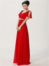 Flouncing Sleeve Chiffon Reception Party Dress With Crystals Sash Decorate