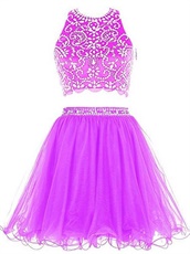 Curly Tulle Hemline Two-Pieces Amazon Hot Sell Short Prom Dress