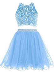 Curly Tulle Hemline Two-Pieces Amazon Hot Sell Short Prom Dress