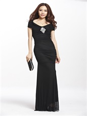 Circumference Shoulder V Neck Black Elastic Chiffon Club Dress Sheath