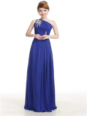 One Shoulder Royal Blue Chiffon Prom Dress Customized Tailoring Plus