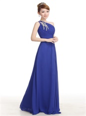 One Shoulder Royal Blue Chiffon Prom Dress Customized Tailoring Plus