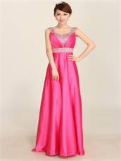 Hot Pink Friends Gathering Decency Prom Party Dress Beaded