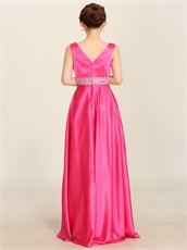 Hot Pink Friends Gathering Decency Prom Party Dress Beaded