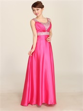 Hot Pink Friends Gathering Decency Prom Party Dress Beaded