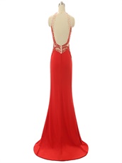 Pretty Open Back Red Evening Rite Dresses With Split