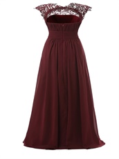 Exquisite Lace Scoop Neck Burgundy Mother Of Bride Prom Dress