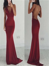 Spaghetti Straps Spandex Erogenous Prom Dress Deep V and Show Back