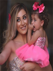 Lovely AB Crystals Short Hot Pink Prom Dress Young Mother