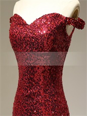 Dark Cherry Red Tulle Trumpet Evening Drinking Party Dress Sparkling Sequin