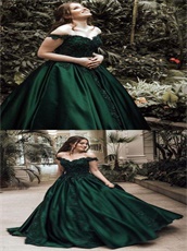 Deep Hunter Green Satin Brush Train Befitting Annual General Evening Prom Dress