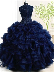 Dark Royal Blue Full Thick Ruffles Ball Gown Vestidos De Quinceanera