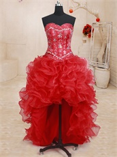 Four Pieces Separated Bodice/High Low/Knee Length/Red Quince Ball Gown Detachable