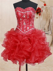 Four Pieces Separated Bodice/High Low/Knee Length/Red Quince Ball Gown Detachable