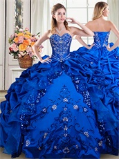 Embroidery Four Pieces Detachable Royal Blue Girl Quinceanera Ball Gown Promotion