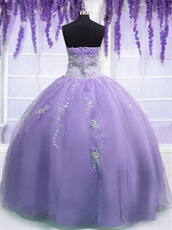 Special Price Puffy Lavender Organza Quinceanera Ball Gown With Silver Embroidery