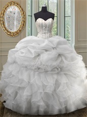 Tapes Beadwork Basque White Quinceanera Ball Gown Puffy Bubble and Ruffles