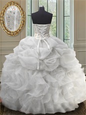 Tapes Beadwork Basque White Quinceanera Ball Gown Puffy Bubble and Ruffles