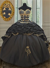 Western Village Black Taffeta Horse Head Embroidery Bubble Train Quinceanera Gown