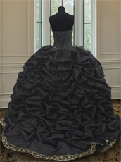 Western Village Black Taffeta Horse Head Embroidery Bubble Train Quinceanera Gown