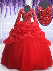 Religious Square Long Sleeves Red Keep Warm Quinceanera Ball Gown Not Exposed